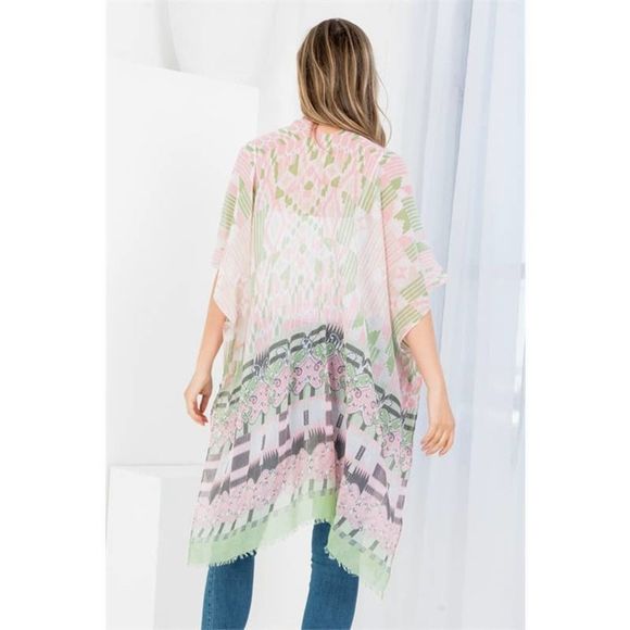 Olive Multi Pattern Open Front Kimono - Picture 6 of 6